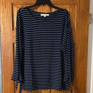 LOFT Navy and Light Blue Striped Long Sleeve Tee